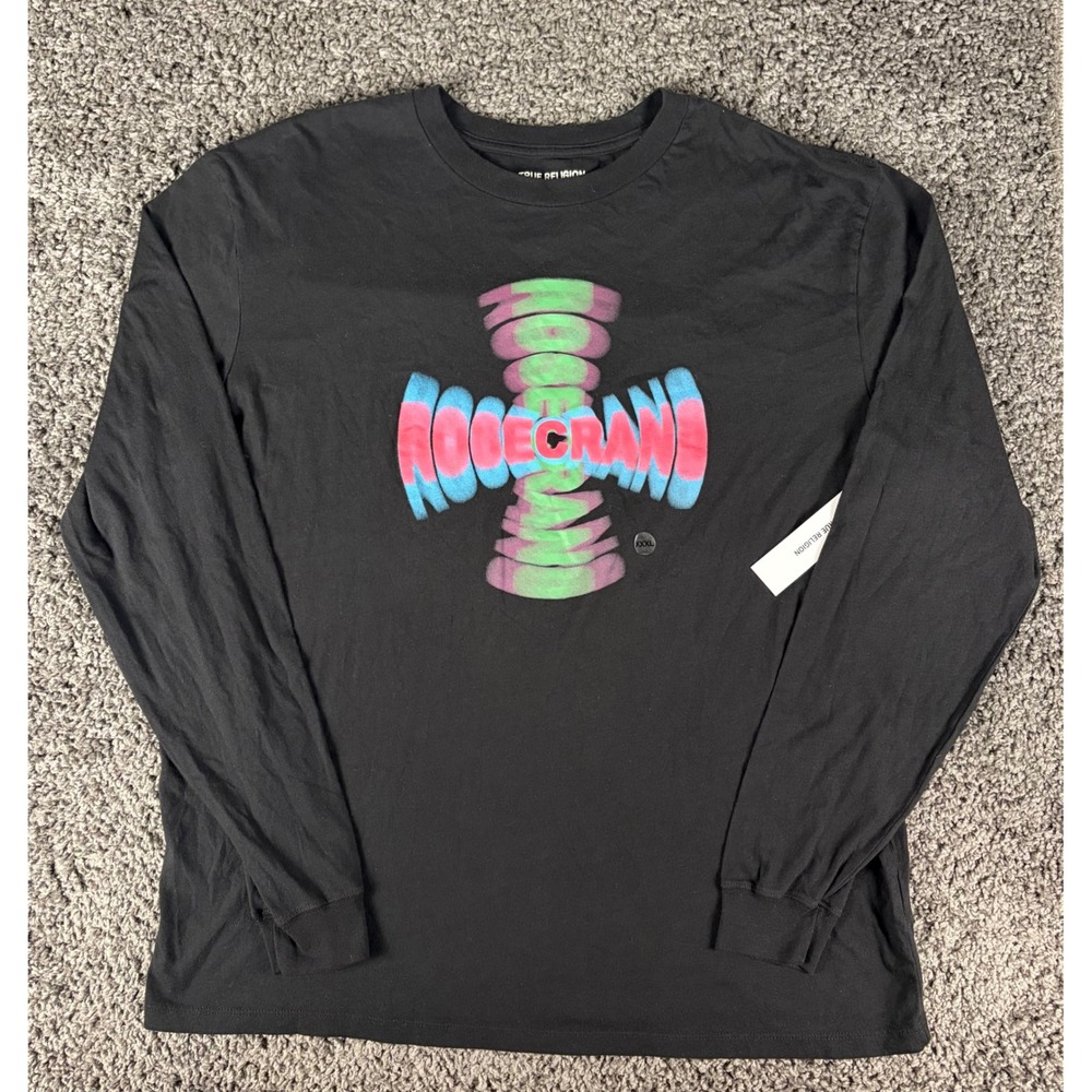 True Religion Mens Rosecrans Long Sleeve Graphic T-Shirt Black 3XL NWT